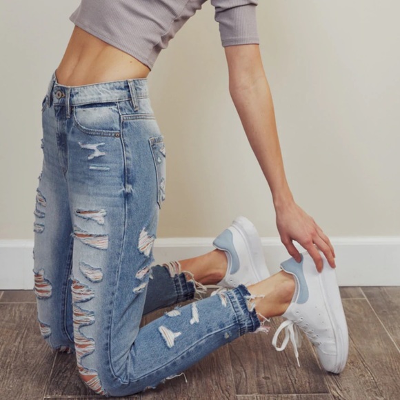 KanCan Jeans High Rise Boyfriend Distressed Cropped Medium Wash SZ 13/30 - Picture 11 of 16